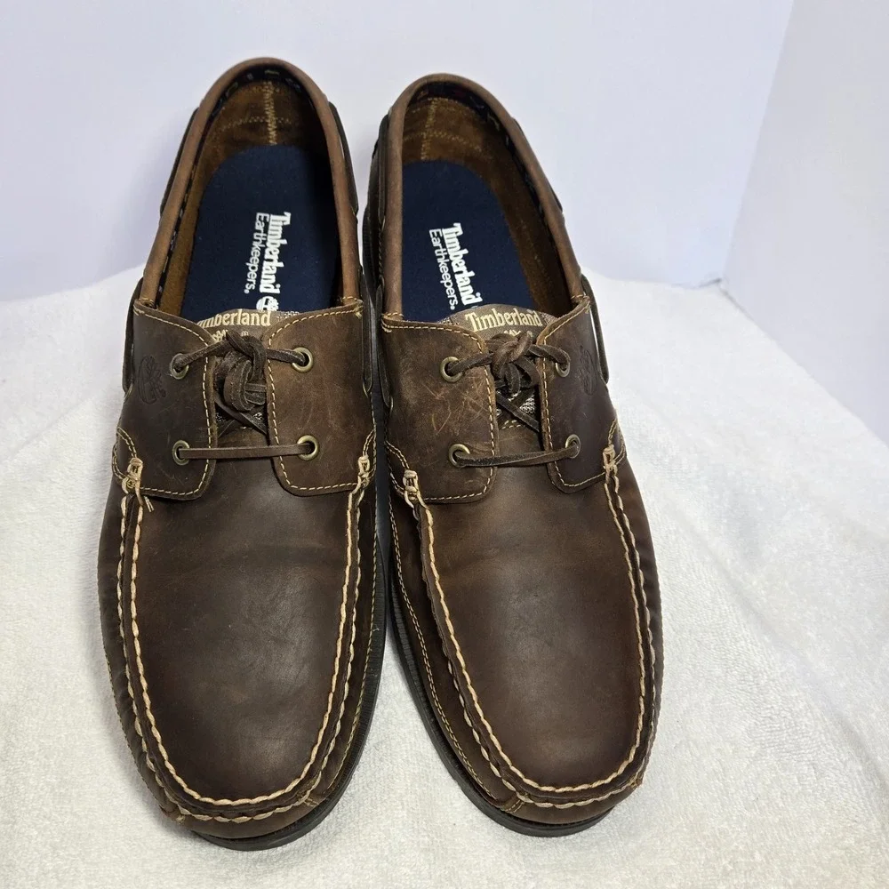 Timberland Classic 2 Eye Leather Boat Shoes Kia Wah Mens Size 15 Brown Loafers